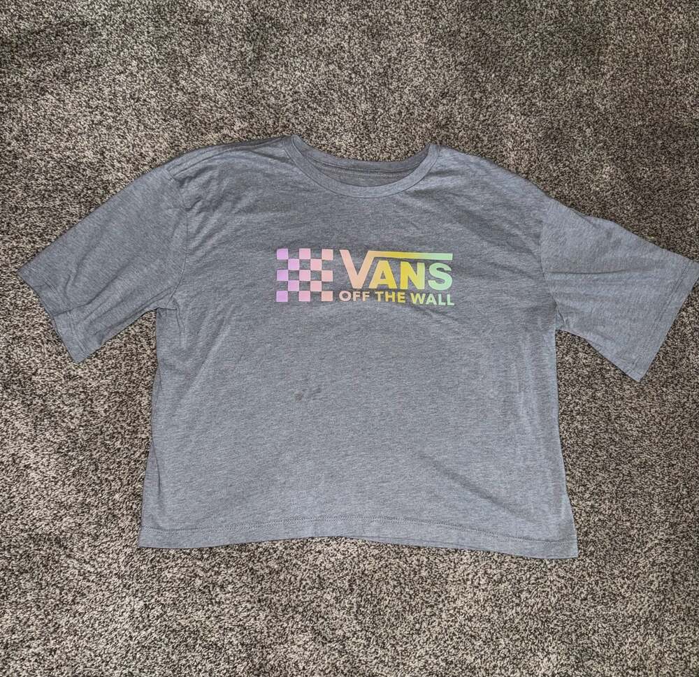 Vans Off The Wall Rainbow Checkerboard Logo Graphic Cropped T-Shirt